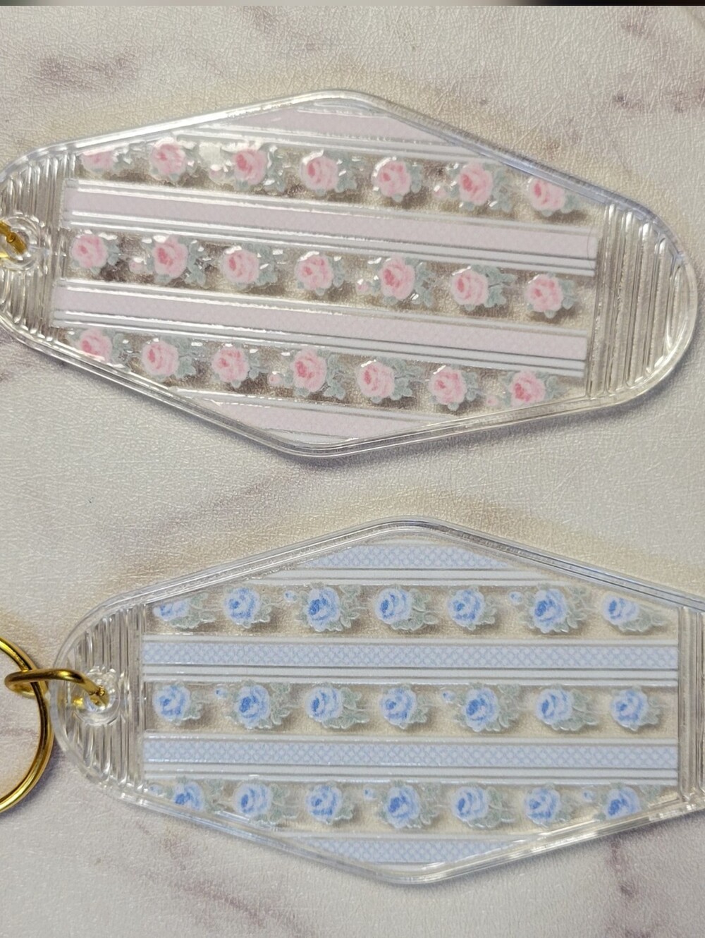 Floral Keychain Set - Pink & Blue Rose Stripes